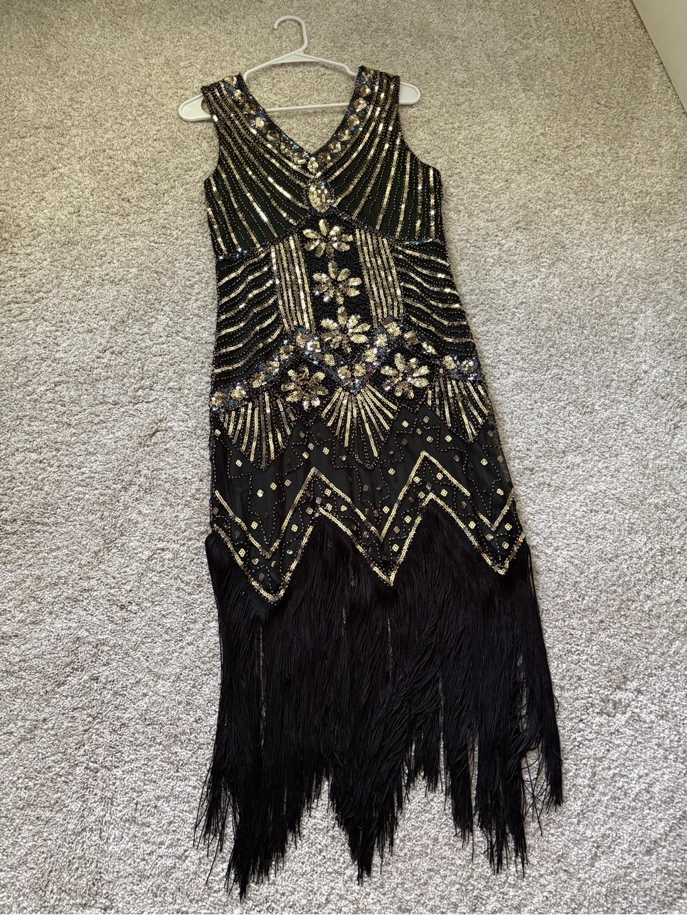 Vintage inspired Sequin Fringe Dress Flapper Gatsby Party fancy costume size M